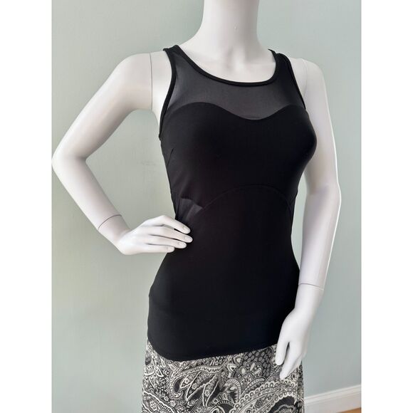90 Degree Black Sleeveless Mesh Sheer Detail Workout Yoga Tank Top Size XS - Picture 8 of 10